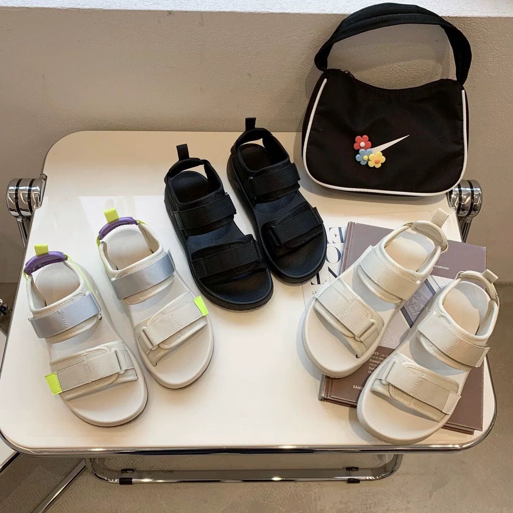[littlecrab] Sandal Gunung Hitam Putih Neon Sandal Wanita Berkualitas Hak Tinggi Sandal Tali Selop Kasual Kekinian Korean Style