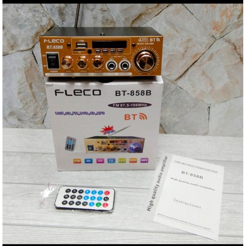 Amplifier FLECO DJ4BT / FLECO BT-858B / FLECO F-188BT Bluetooth + Mp3 player + FM Radio / Power Amplifier Karaoke Wireless DJ4BT / Power Amplifier Mobil dc 12 Volt - Power Amplifier Bluetooth Bonus Remot