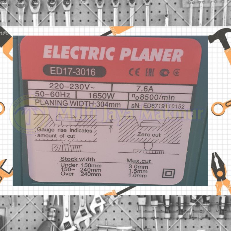 Mesin Ketam Serut Kayu Mesin electric planner EDON ED17-3016