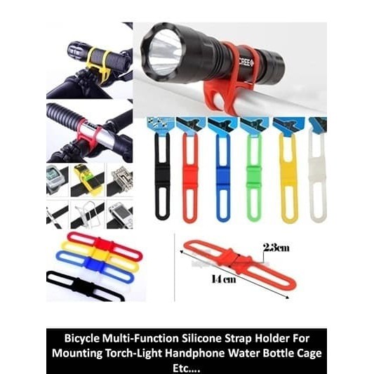 Silicone Strap Bike Bracket Mount Holder Flashlight Senter Sepeda