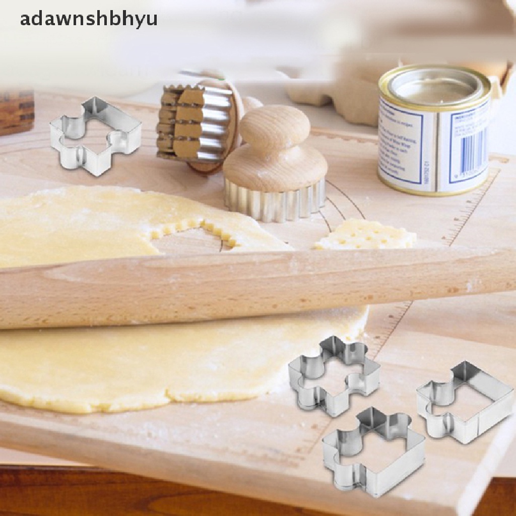 Adawnshbhyu 4pcs /set Kue Kering Bentuk Puzzle Stainless Steel Biskuit Cetakan Dessert Membuat Alat