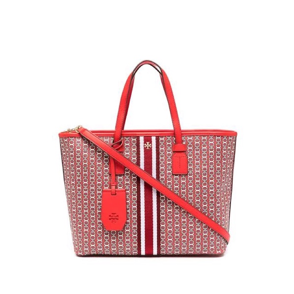 TORY BURCH Coated Canvas Gemini Link Small Tote In Red