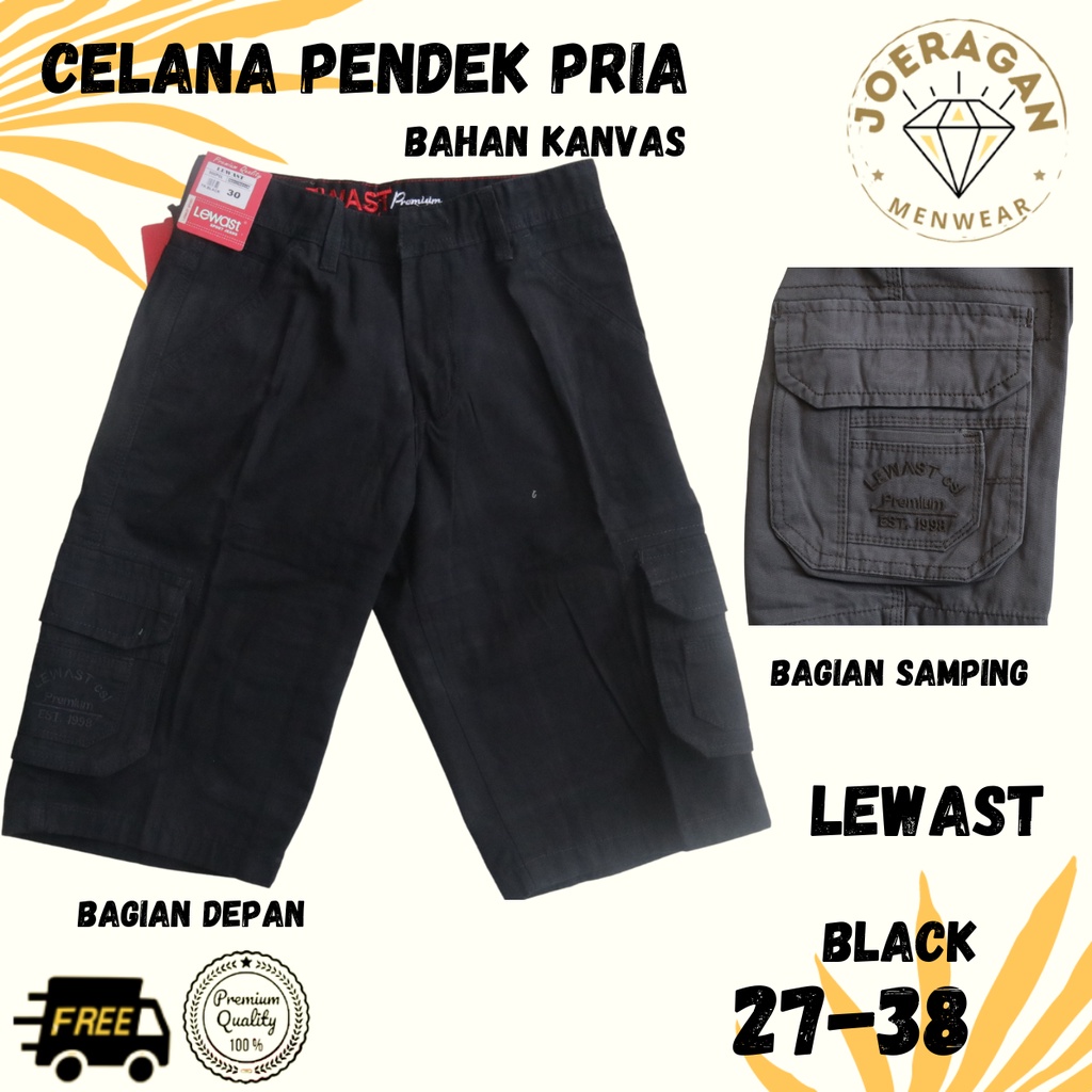 Celana Pendek Pria LEWAST CARGO Bahan Katun 33-38 / Celana Kargo Kantong Banyak - joe