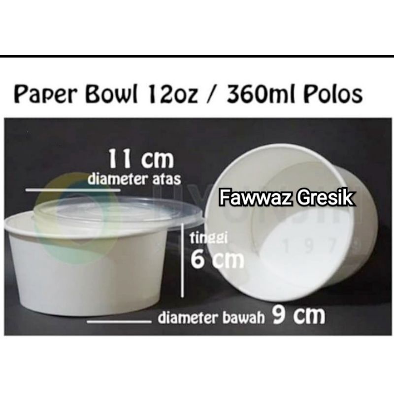 Paper Bowl 360 ml - Mangkok Kertas 12 Oz + Tutup (25 Pcs)