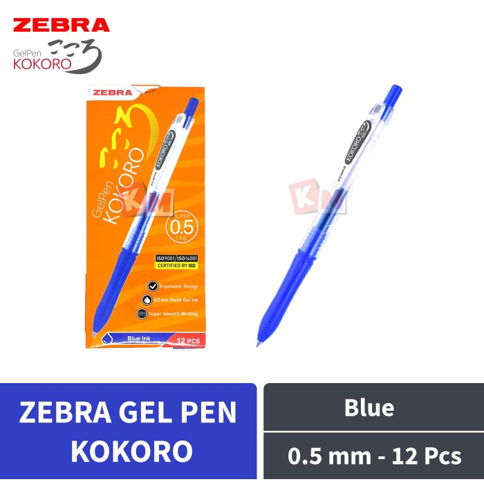 

Gel Pen Pulpen Ballpoint Pena Zebra Kokoro Biru 0.5 Mm 12 Pcs