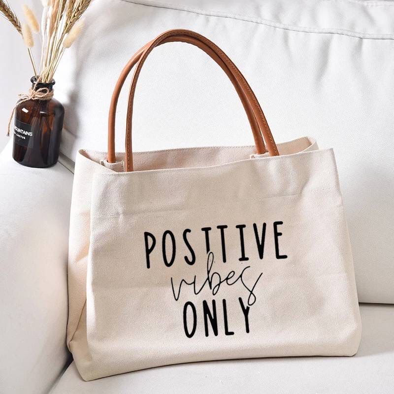 Big Tote Bag Wanita Terbaru 2022 New Years Positif Vibes Vintage Hand Bag Wanita