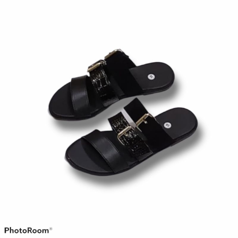 Sandal Wanita Ban3 Croco Hitam/sandal flat/sandal santai