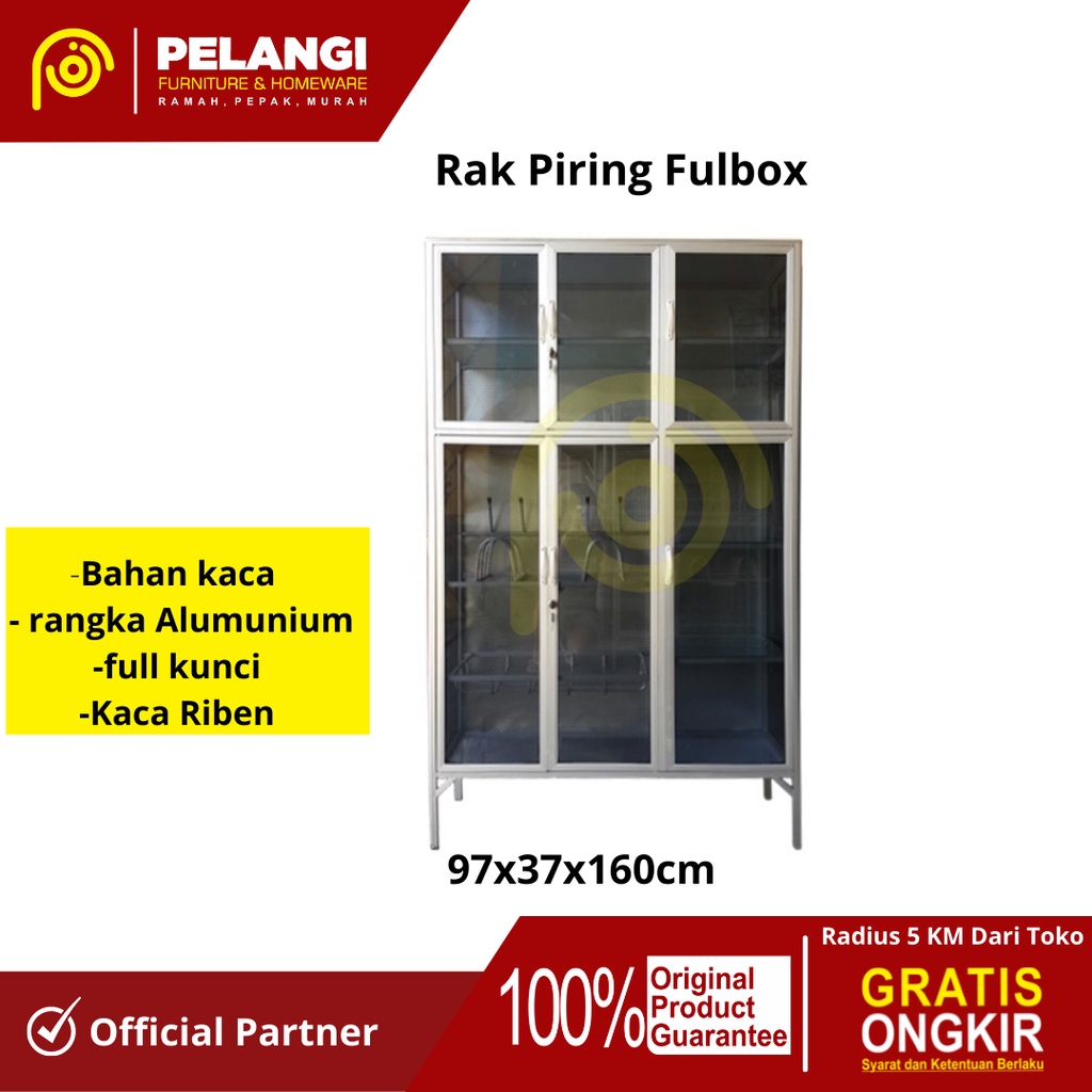 Rak Piring Fullbox 2 Pintu Kaca Riben | Rak Piring Fullbox 3 Pintu Kaca Riben | Lemari Piring