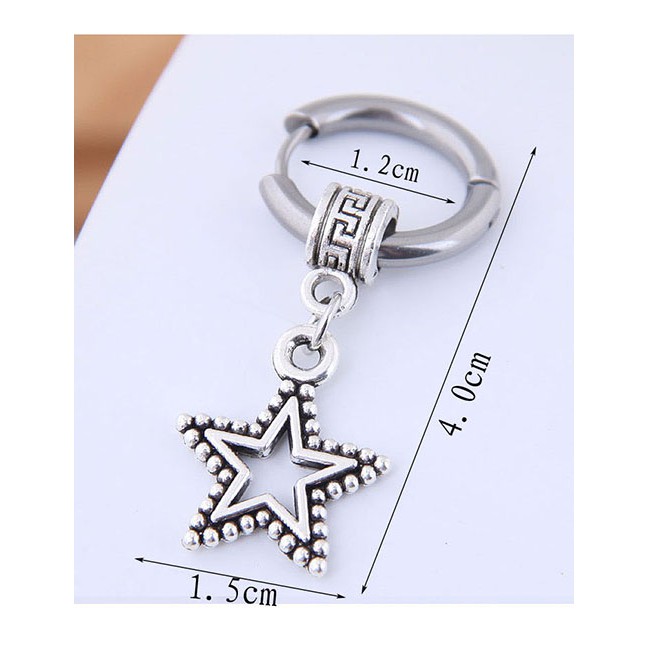 LRC Anting Tusuk Fashion Silver Titanium Steel Five-pointed Star Studs A59346