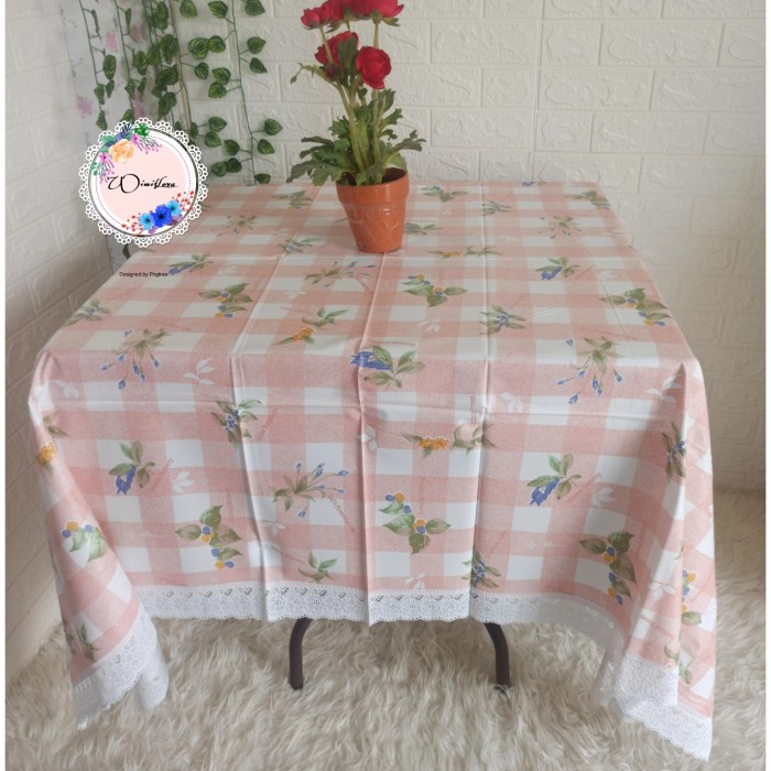 Taplak Meja Makan - Taplak Meja Makan Plastik Import Motif Bunga