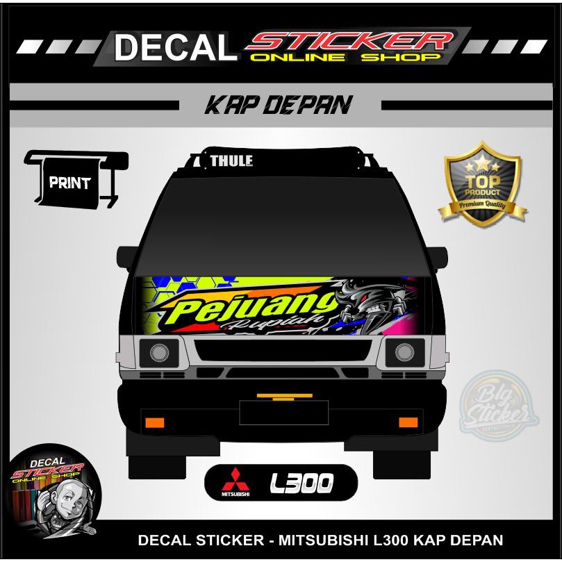 STIKER MOBIL PICKUP L300,CARRY DECAL PRINT KAP DEPAN + SCOTLIGHT CHROME HOLOGRAM PELANGI