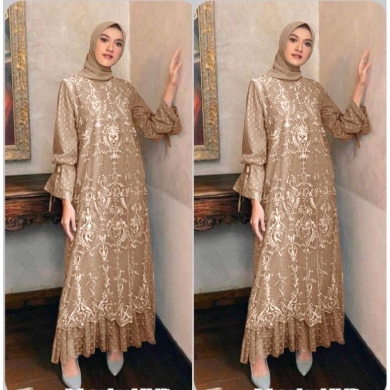 Baju Pesta Gamis Wanita Muslim Kondangan Mewah Elegan Trand Modern Terbaru 2022 Dress Gaun Mora Jumbo Ukuran M L XL XXL