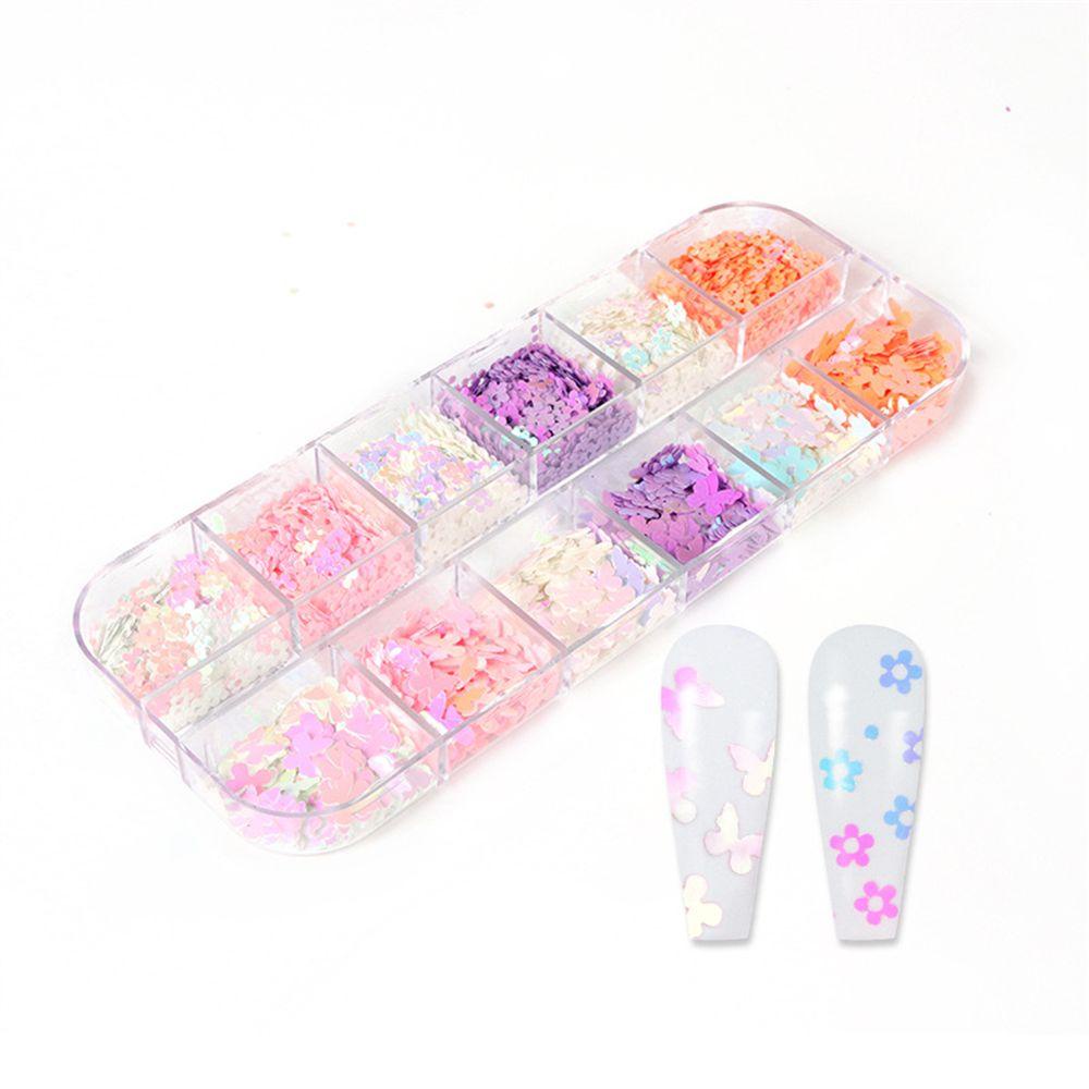 Solighter Kuku Glitter Payet 3D DIY Nail Art Decor Hiasan Kuku 12kisi Hologram Laser Kupu-Kupu