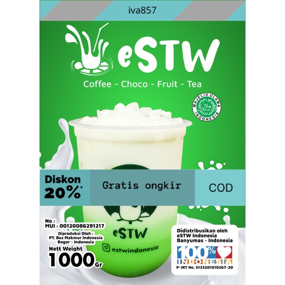 

PROMO ESTW GREEN TEA 1000 gr / BUBUK MINUMAN GREEN TEA 1000 gr GRATIS ONGKIR