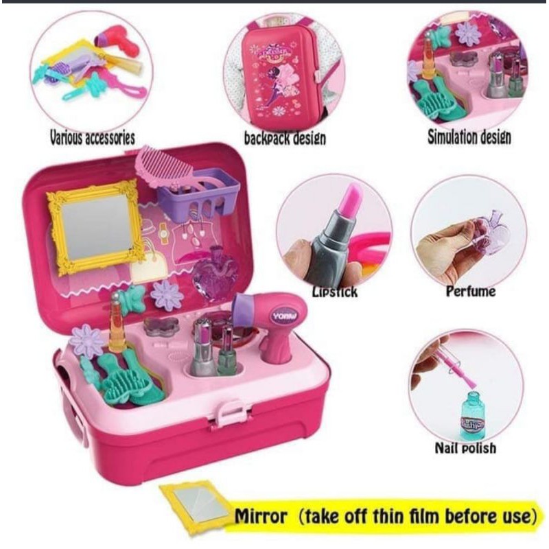 Mainan Anak perempuan set makeup dresser backpacker koper ransel make up