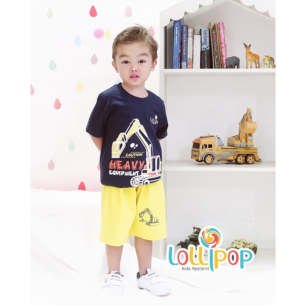 SETELAN ANAK LAKI LAKI MOTIF DINO DAN EXCAVATOR USIA 4-12 TAHUN