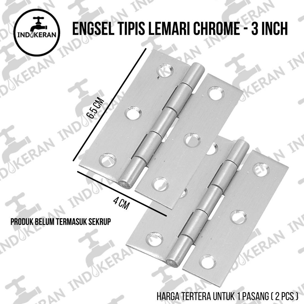 INDOKERAN - Engsel Tipis Lemari Chrome - 3 Inch