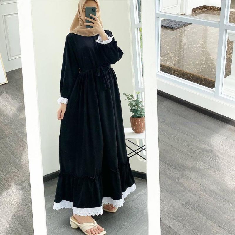HAZZEL DRESS POLOS POLO LINEN FULL KANCING TALI PINGGANG | ASMIRA MAXI DRESS RENDA REMPEL DAILY BUSUI WANITA DRESS MOSCREPE