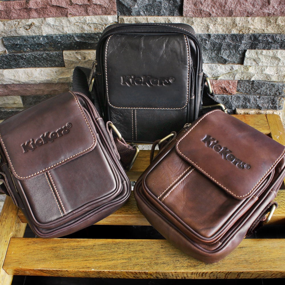 TAS KICKERS KECIL COKLAT KULIT SAPI ASLI 100%