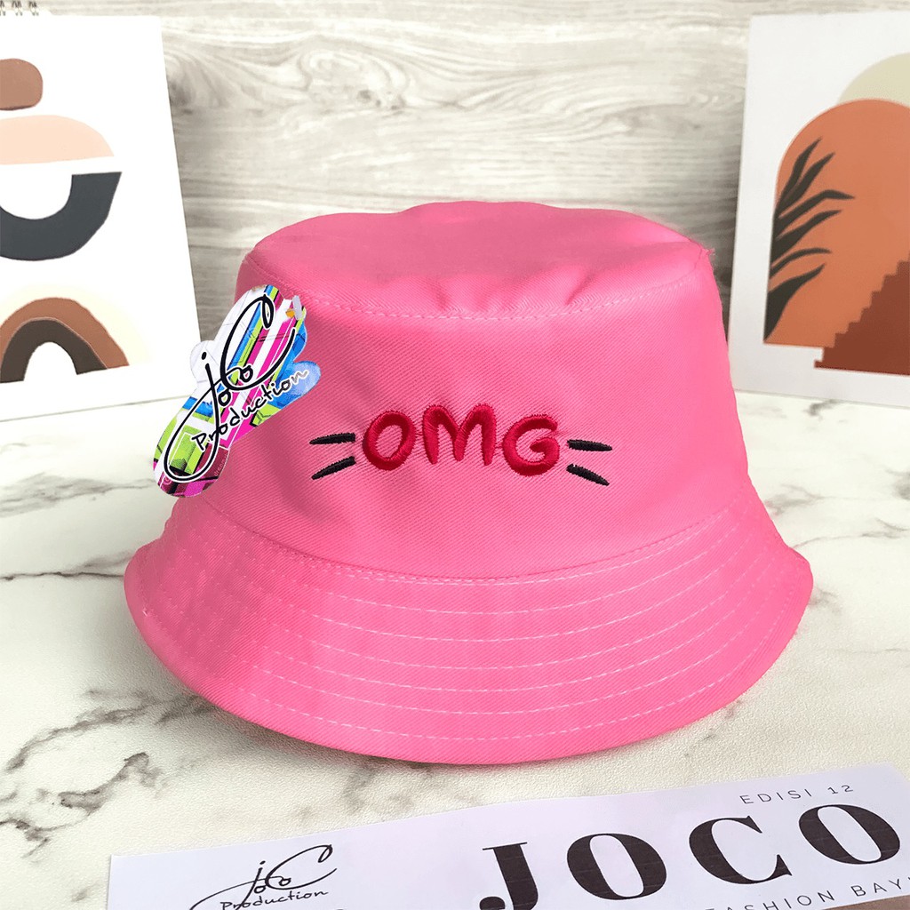 JOLIECOLLECTIONS.ID TOPI ANAK BUCKET OMG - TOPI BALITA UNISEX BUCKET BORDIR OMG-Bucket OMG Pink