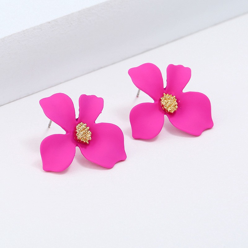 Anting Korea Tusuk Model Bunga Anting wanita fashion earrings-Red