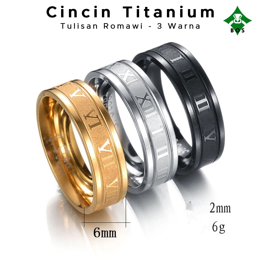 [Bayar Di Tempat] BOS Cincin Romawi Pria Wanita Titanium Emas Silver Hitam Korea Keren Anti Karat-1