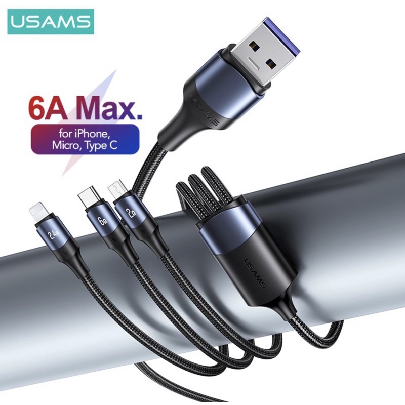 Usams U71 Kabel data Fast Charging 3 in 1 Micro + Lightning + Type C 6A