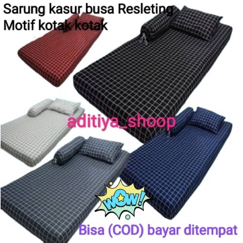 Sarung Kasur Busa Resleting Bahan Halus Adem Lembut Tidak Panas Motif Kotak No,1 No,2 No,3 No,4 Ukur