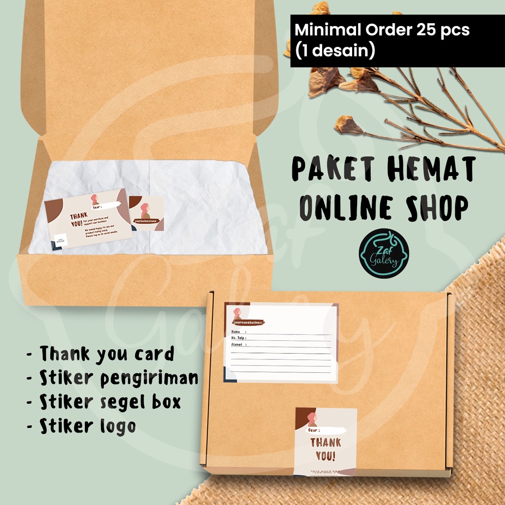 

Paket Hemat Packaging Olshop Thanks Card, Stiker Pengiriman, Seger box, Stiker logo Online Shop