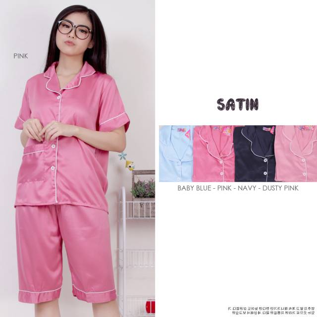 SETELAN BAJU TIDUR PIYAMA WANITA DEWASA BAHAN SATIN PENDEK