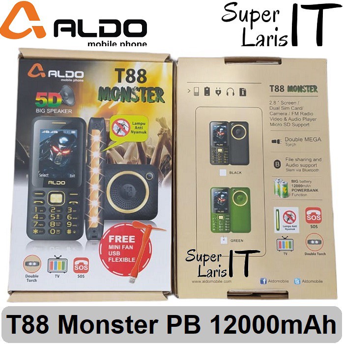 Aldo T88 Monster PB 12000mAh TV Senter Anti Nyamuk - HP Handphone