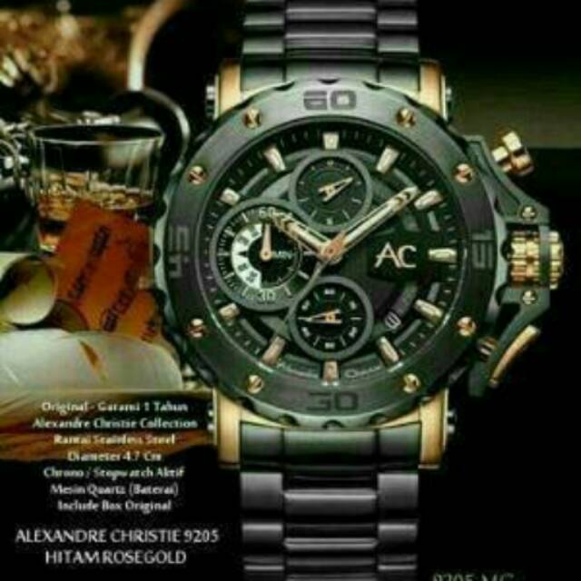 Jam tangan laki-laki alexandre christie collecttion original rosgold black ac9205