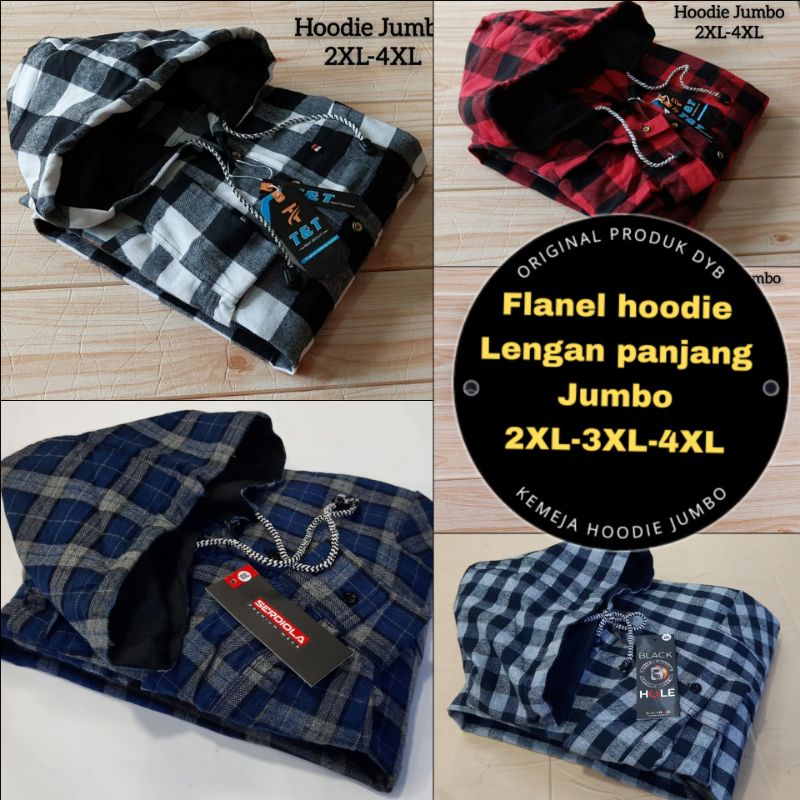 flanel hoodie jumbo xxl xxxl xxxxl  pria wanita - kemeja kupluk distro lengan panjang jumbo - kemeja flanel bertopi big size import lengan panjang