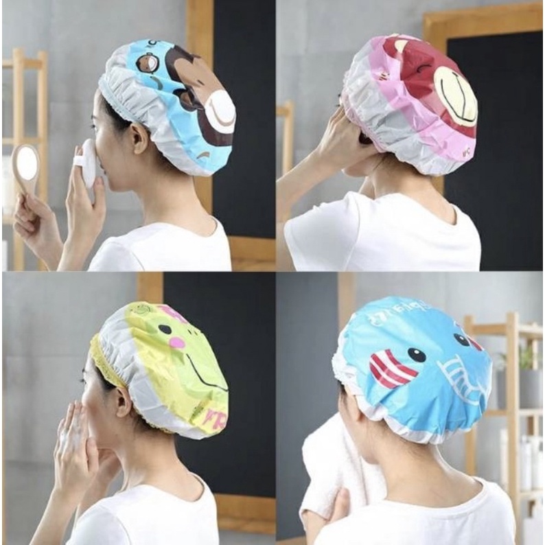 Shower Cap Karakter Kartun Penutup Rambut Kepala Mandi Topi Lucu