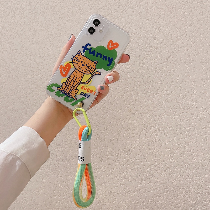 Soft Case Motif Kartun Kucing Dengan Lanyard Untuk Iphone 6 7 8 PLUS X XR XS 11 12 13 MINI PRO MAX SE 2020