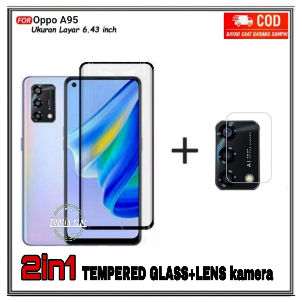 PAKET 2IN1 TEMPERED GLASS OPPO A95 A74 TG LAYAR ANTIGORES KACA FULL COVER