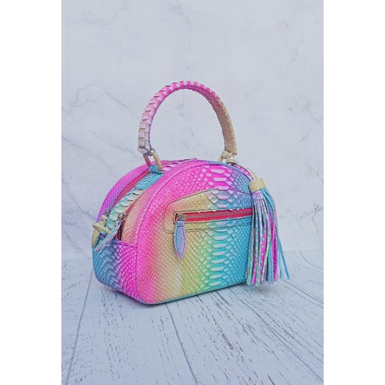 Ready Tas Oval Handle dobel Reslting Ukuran 23 cm. Tas Kulit Ular