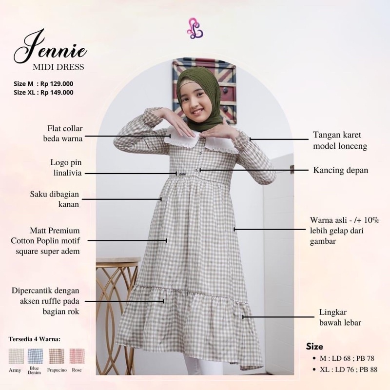 Linalivia Hijab || Jennie Midi Dress by Linalivia Hijab || Dress anak || kids || tunik anak