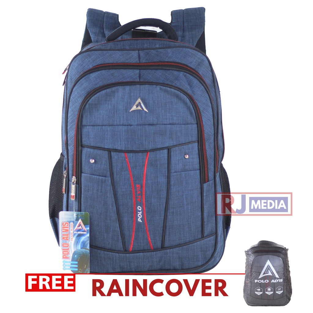 Ransel POLO ALVIS Biru  Sekolah Kuliah Kerja Bonus Raincover Tas Pria Tas Punggung Pria Nyaman Backpack Sekolah Kuliah Formal Tebal Kuat Tas Pria Best Seller