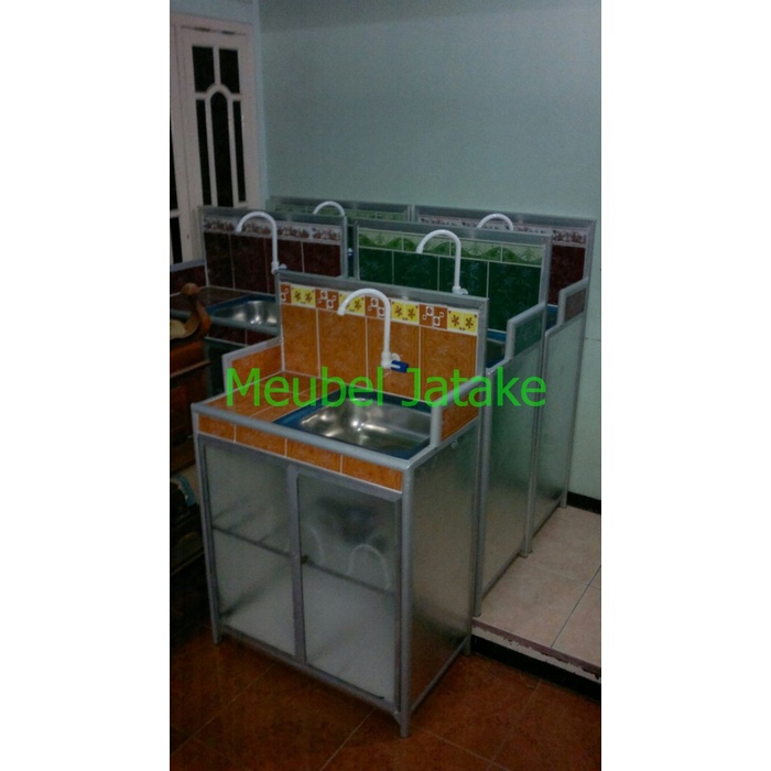 T.Lillie - Meja Wastafel 2 Dua Pintu Kran Plastik Cuci Piring Dapur Keramik Unik