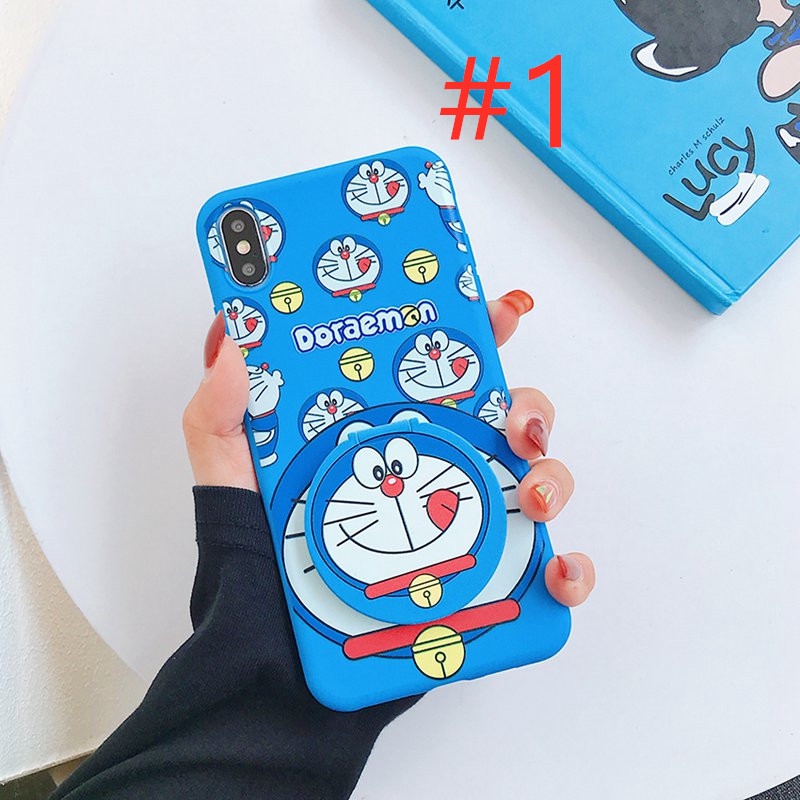 Doraemon Mirror Case OPPO A91 F15 A31 A5 A9 A53 A33 2020 A3S Realme C1 A7 A5S A12 A1K A37 A57 A39 F5 Youth F1S A71 F11 F9 Pro Reno 3 Realme 5 5S 5i C3 7 Narzo 20 Pro C17 7i C11 Casing Mirror Holder iPhone X XS XR XS Max 12 Pro