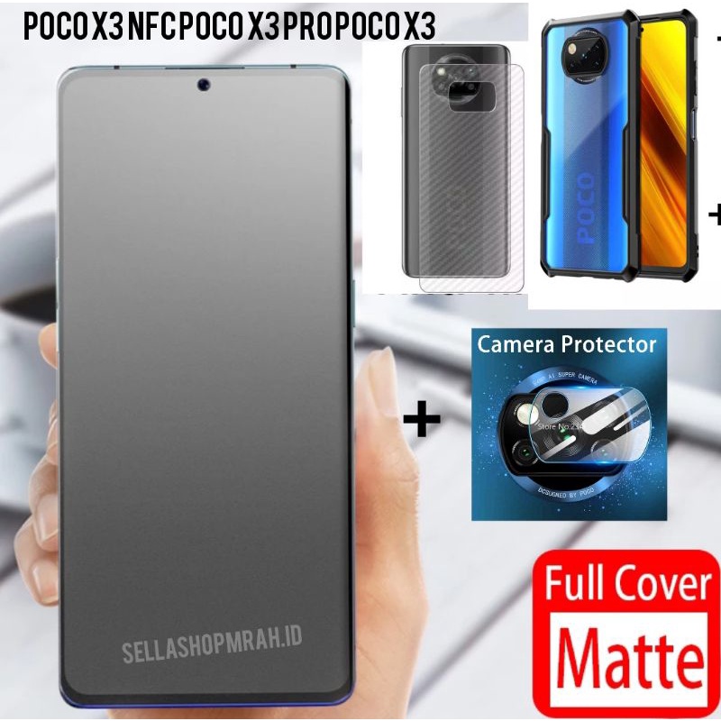 POCO X3 NFC POCO X3 PRO POCO X3 PROMO 1 PAKET 4 IN 1 TEMPERED GLASS CERAMIC MATTE + CASE SPIGEN FUSI