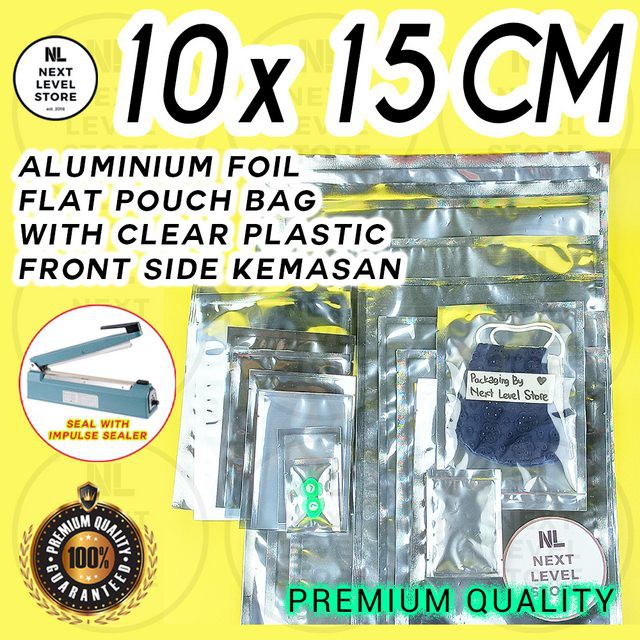 Aluminium Foil Pouch 10x15cm Flat Bag Clear Plastic Kemasan Premium