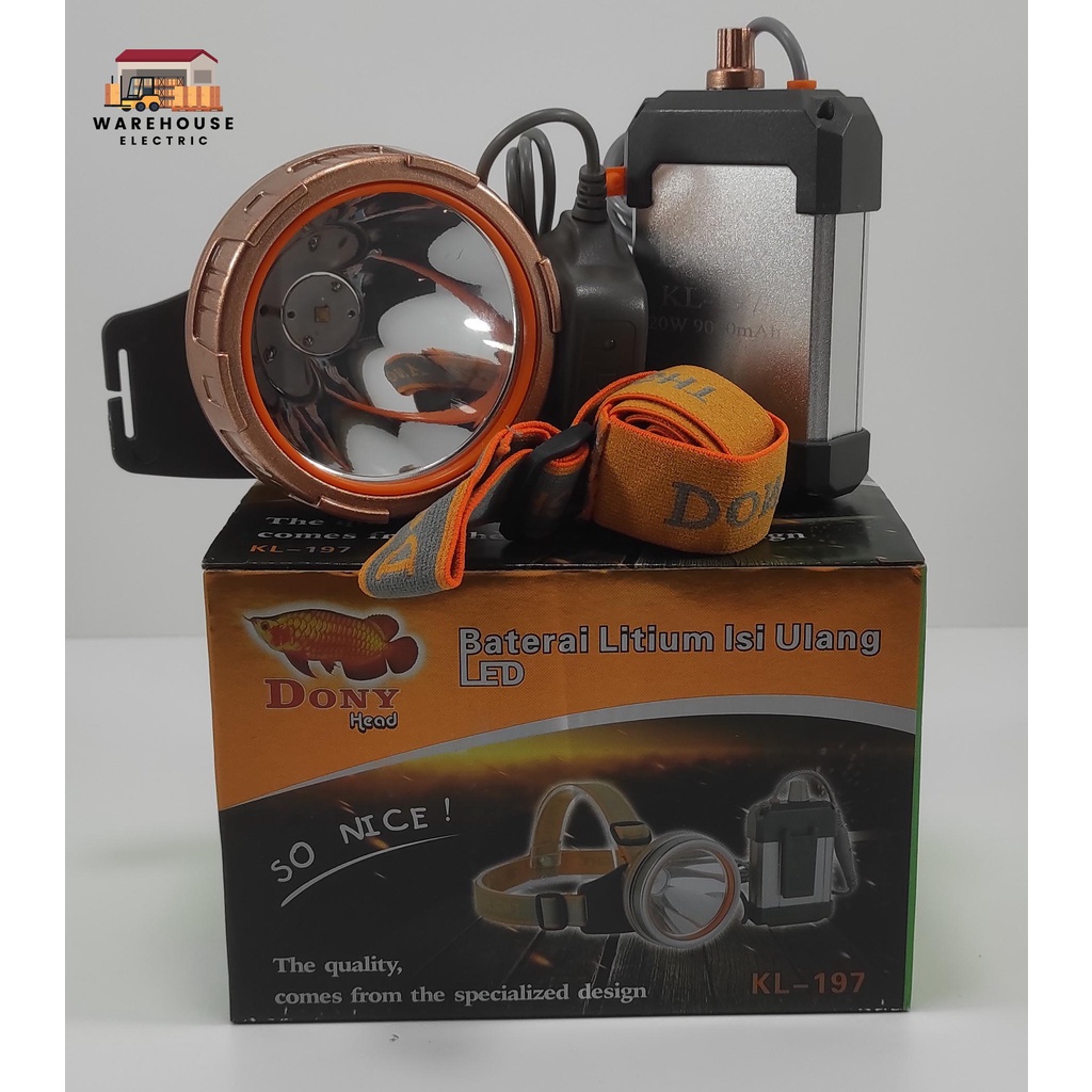 Senter Kepala Dony KL-197 | 20 Watt | DIMMER ON OFF | Battery Lithium | Waterproof