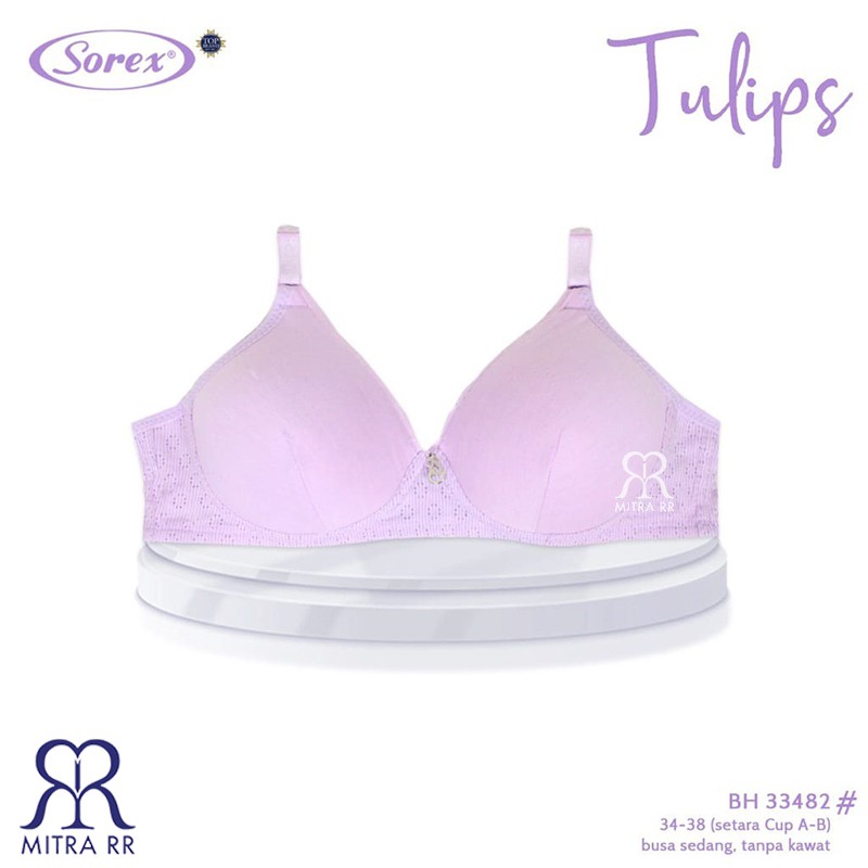 BH Sorex 33482 Bra Busa Tanpa Kawat Kait 2 Setara Cup A-B Tulips Polos Pastel Soft Color