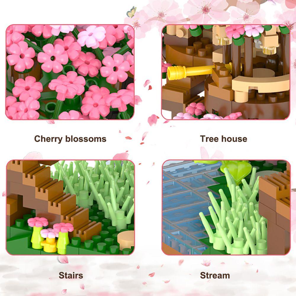 NEEDWAY Blok Rumah Pohon Sakura Dekompresi Puzzle Intelijen Jepang Edukasi Dini Mainan Anak Laki-Laki Hadiah DIY Majelis Build-bricks Set Model Bunga Sakura