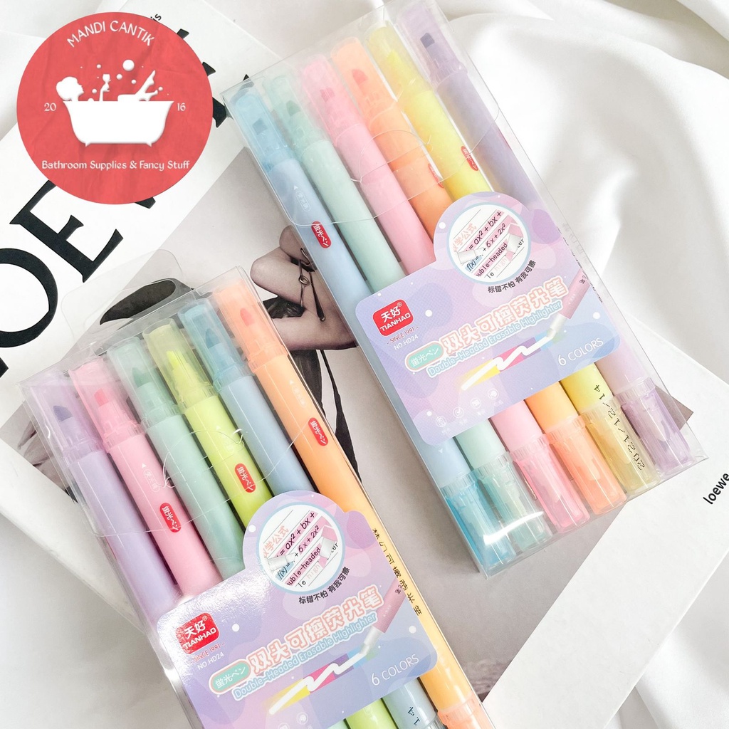 

Highlighter dua sisi 2 sisi bisa di hapus dengan box eraseable BUKAN MERK STABILO alat tulis kantor unik lucu viral
