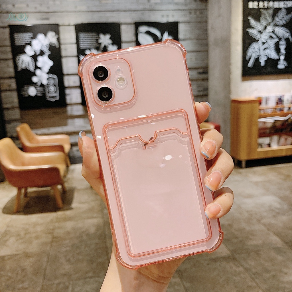 Card Holder Wallet Clear Case For iPhone 11 12 Pro Max XS X XR 7 8 Plus 12 SE 2020 Air Cushion Shockproof Transparent Cover