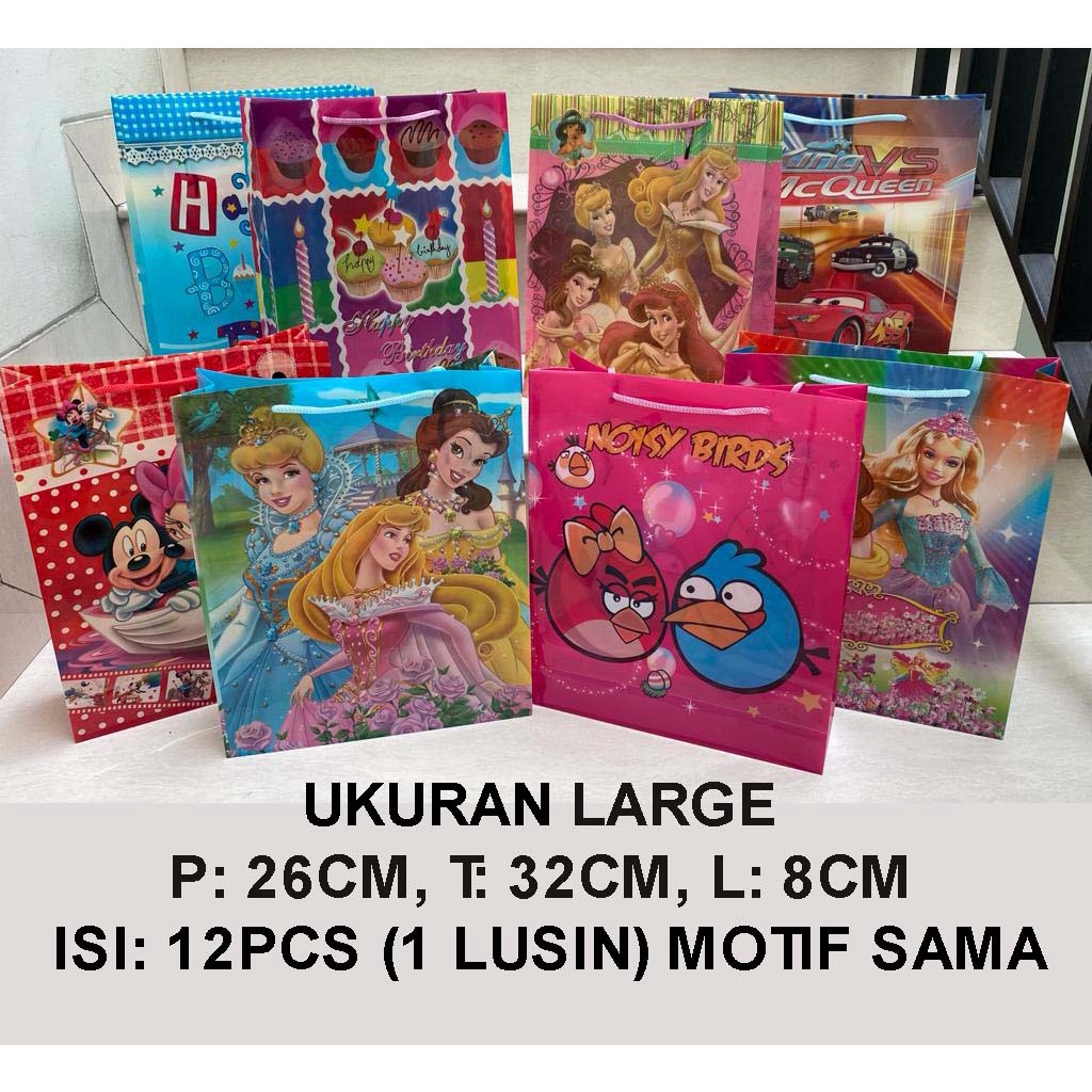 1Lusin Tas Souvenir Goodie Bag Ulang Tahun Princess Plastik Large