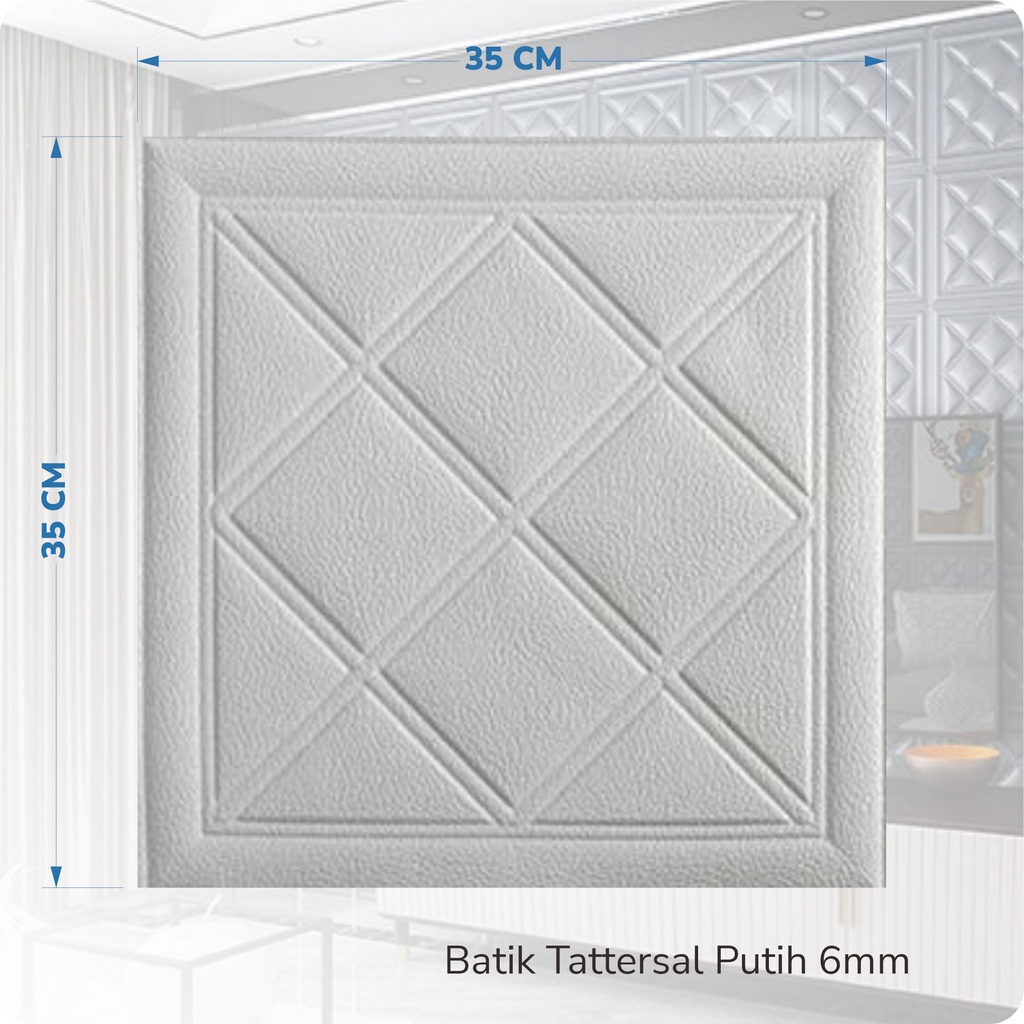PROMO WALLPAPER FOAM 3D MOTIF BATIK KRISTAL Classic 35X35 / Wallpaper Sticker Dinding Plafon Emboss-BTK TATTERSAL PUTIH